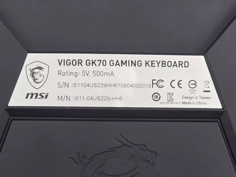 KLAWIATURA MECHANICZNA MSI VIGOR GK 70 TKL RGB GAMINGOWA PODŚWIETLANA 80%