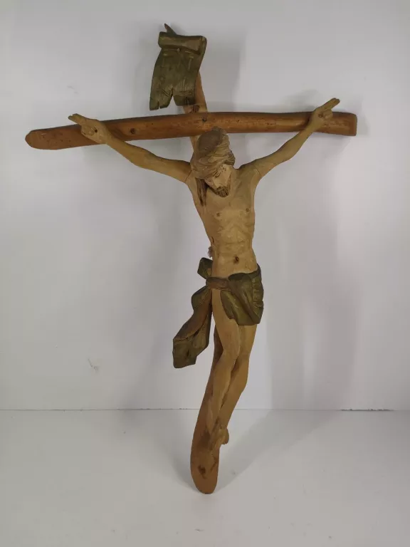 DREWNIANY KRZYŻ RZEŹBIONY JEZUS CHRYSTUS 49CM