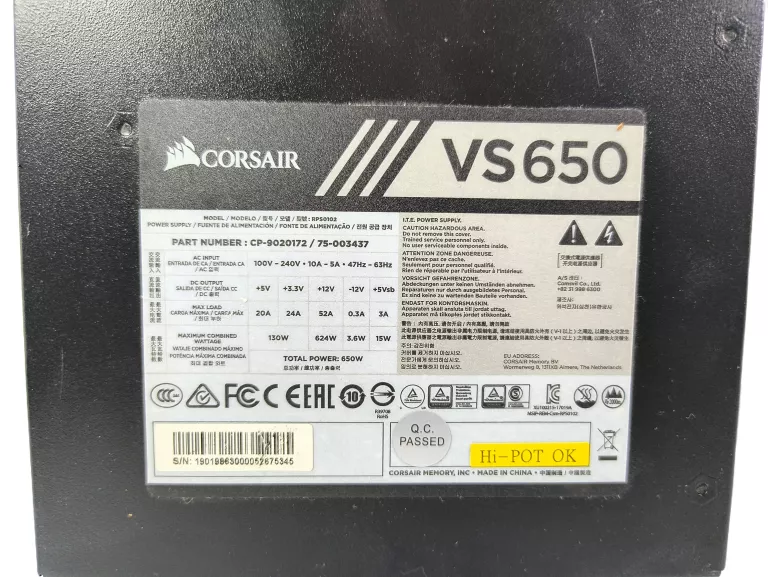 ZASILACZ CORSAIR VS650 650W 80 PLUS