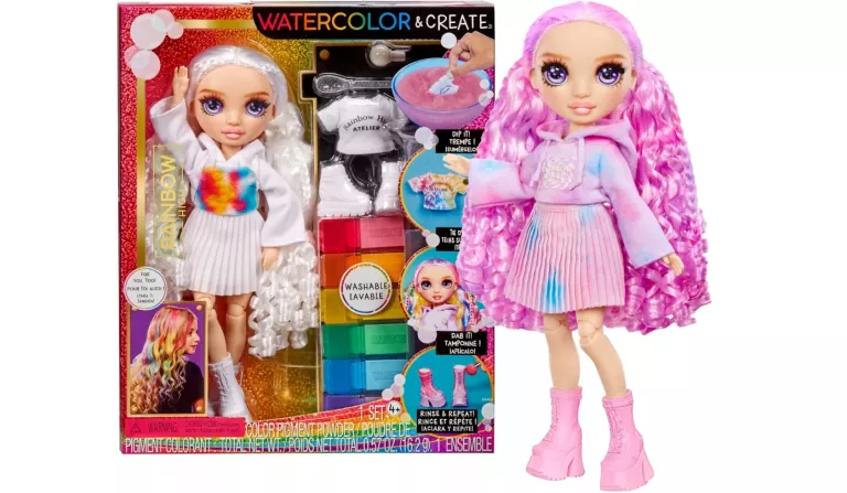 RAINBOW HIGH WATERCOLOR & CREATE LALKA DO MALOWANIA FIOLETOWE OCZY 507581