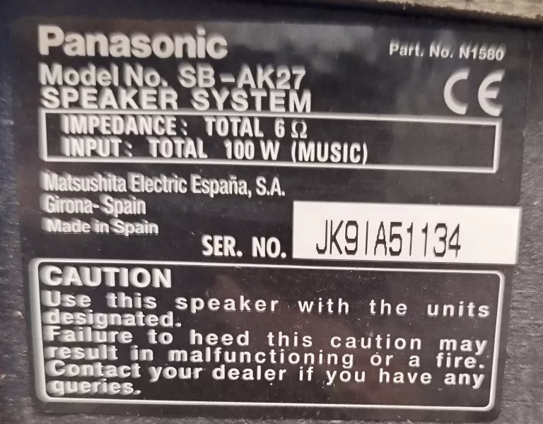 KOLUMNY PANASONIC SUPER WOOFER SB-AK 27