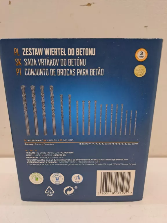 ZESTAW WIERTEŁ DO BETONU NITEO  18EL KOMPLET JAK NOWE