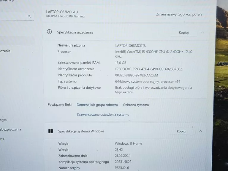 LAPTOP LENOVO IDEAPAD L340 I5-9/16GB/512GB/GTX1050/WIN11