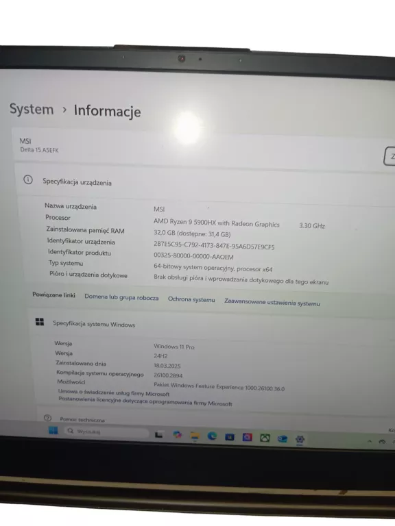 LAPTOP MSI DELTA 15 15,6"/RYZEN9/32GB/1TB/WIN11