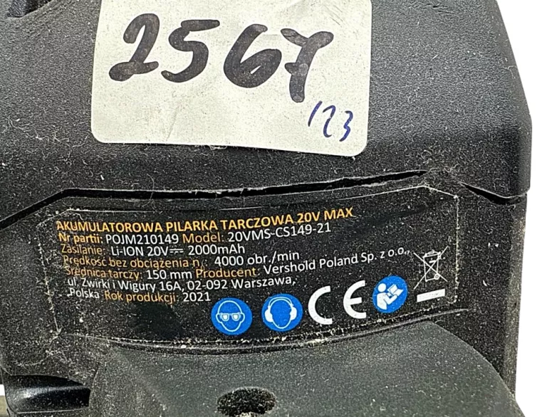 AKUMULATOROWA PILARKA TARCZOWA NITEO TOOLS 20VMS-CS149-21 + ŁADOWARKA