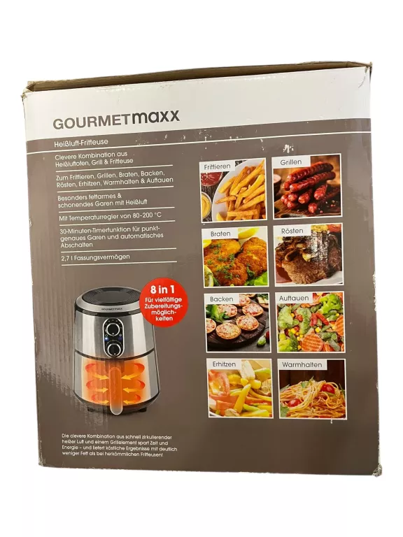 FRYTKOWNICA BEZTŁUSZCZOWA GOURMETMAXX SREBRNA