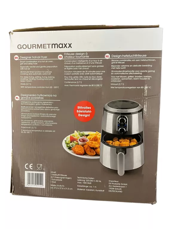FRYTKOWNICA BEZTŁUSZCZOWA GOURMETMAXX SREBRNA