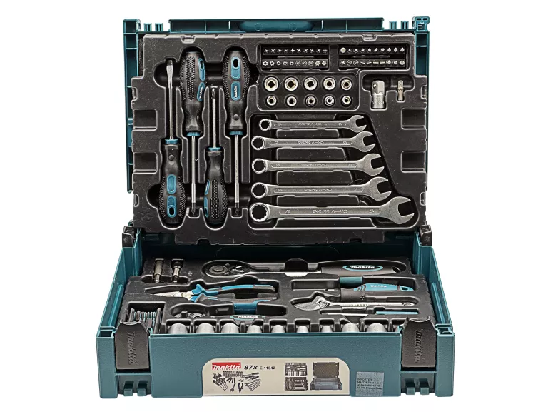ZESTAW NARZĘDZI RĘCZNYCH KLUCZY NASADOWYCH 87 EL. MAKITA E-11542