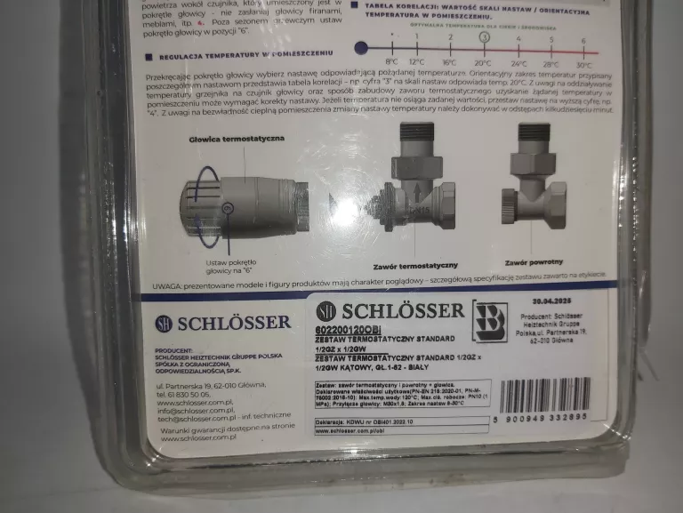 ZESTAW ZAWORÓW Z GŁOWICĄ TERMOSTATYCZNA SCHLOSSER BIAŁY