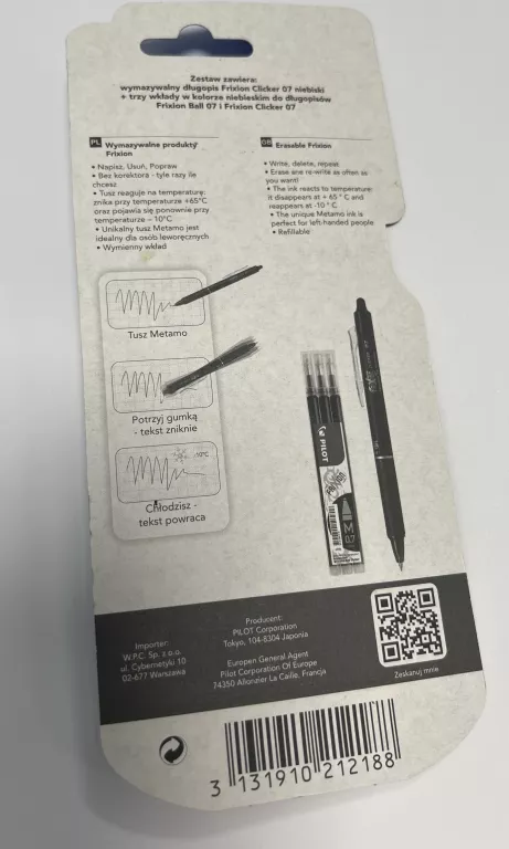 PIÓRO KULKOWE FRIXION CLICKER PILOT NIEBIESKIE + WKŁADY