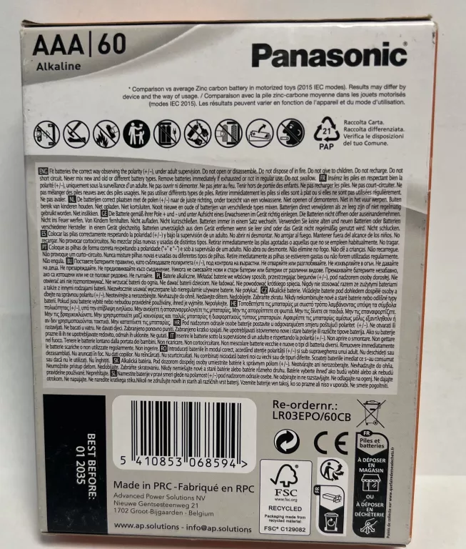 BATERIE ALKALICZNE PANASONIC AAA (R3) 60 SZT.