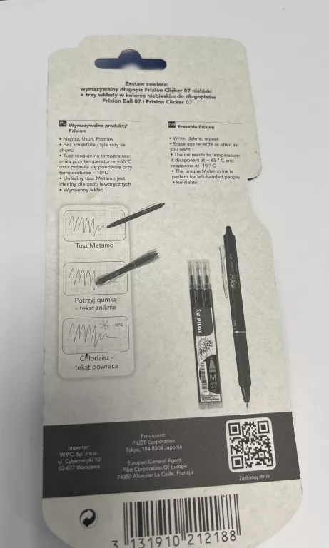 PIÓRO KULKOWE FRIXION CLICKER PILOT NIEBIESKIE + WKŁADY