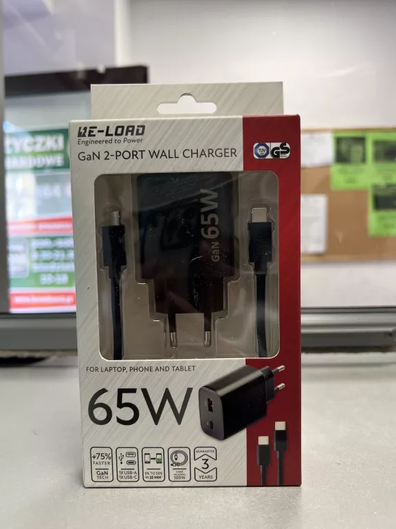 CZARNA ŁADOWARKA RE-LOAD GAN 2-PORT WALL CHARGER 65W