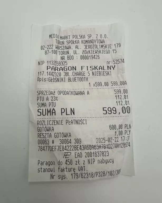 GŁOŚNIK PRZENOŚNY BT JBL CHARGE 5