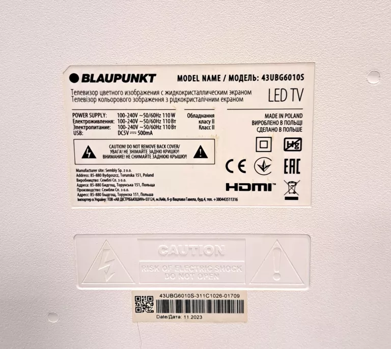 TELEWIZOR BLAUPUNKT 43UBG6010S 43 CALE | PUDŁO