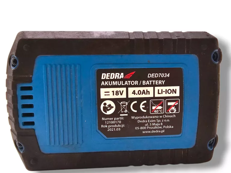 SZLIFIERKA AKUMULATOROWA DEDRA DED7050/AKU 4,0AH/ŁADOWARKA DED7038