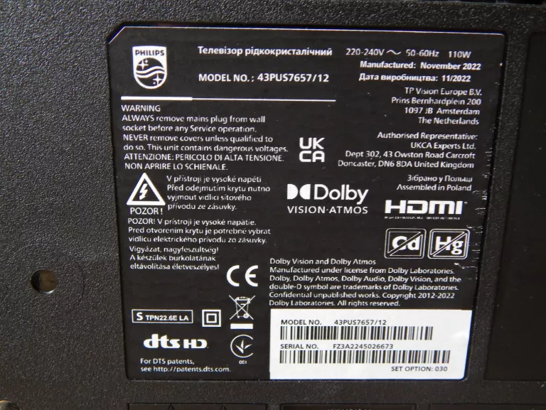 TELEWIZOR  PHILIPS 43PUS7657/12