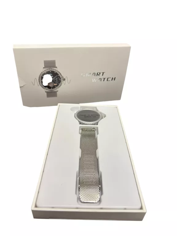 SMARTWATCH DAMSKI NX19 SREBRNA BRANSOLETA I PASEK KOMPLET