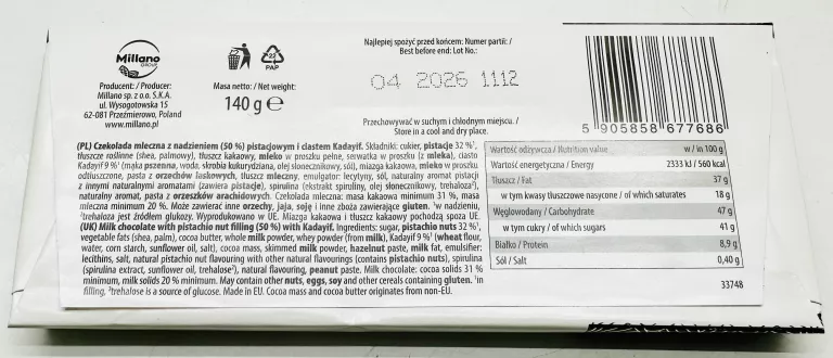 DELICADORE 140G CZEKOLADA DUBAJSKA DUBAI Z PISTACJAMI I KADAYIF/DW:04.2026