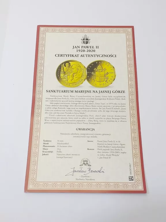 MEDAL NUMIZMAT JAN PAWEŁ II SANKTUARIUM MARYJNE NA JASNEJ GÓRZE