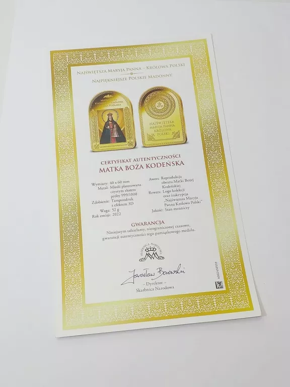 MEDAL NUMIZMAT NAJPIĘKNIEJSZE POLSKIE MADONNY MATKA BOŻA KODEŃSKA + CERT.