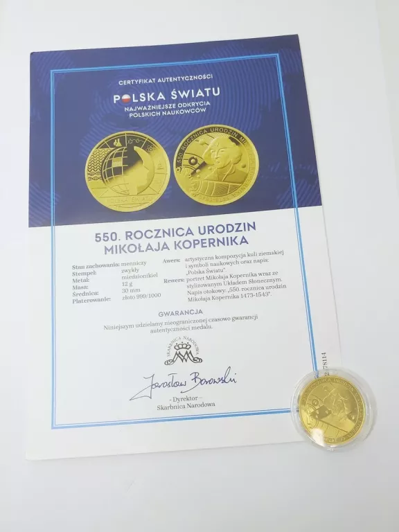 MEDAL NUMIZMAT 550 ROCZNICA URODZIN MIKOŁAJA KOPERNIKA + CERTYFIKAT