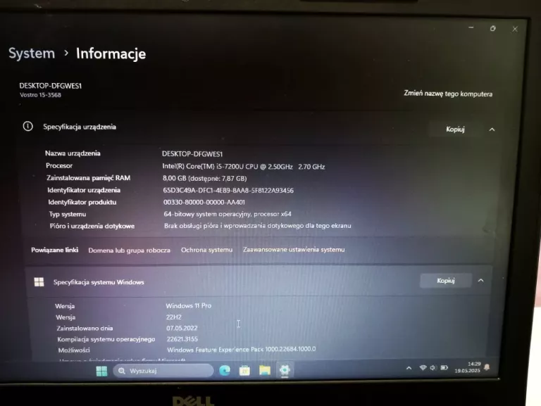 DELL VOSTRO 15 3000 SERIES I5 8GB/500GB WIN 11 PRO