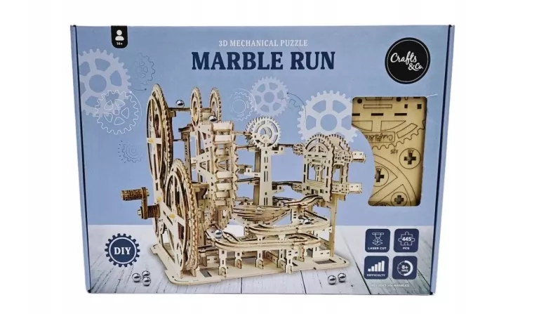 EXTRA WCIĄGNIK STOPNIOWY TOR KULKOWY DREWNIANY MARBLE RUN PUZZLE 3D DIY