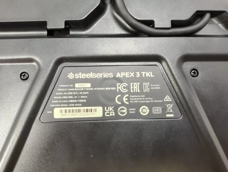 KLAWIATURA PRZEWODOWA MEMBRANOWA STEELSERIES APEX 3 TKL US GAMINGOWA RGB