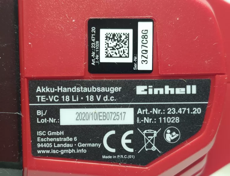 ODKURZACZ SAMOCHODOWY EINHELL TE-VC 18 LI + AKUMULATOR 2AH + ŁADOWARKA