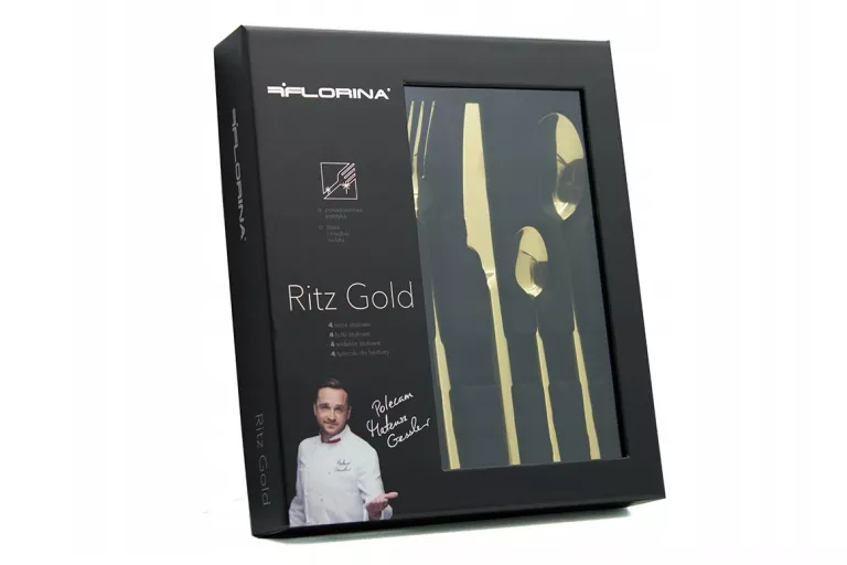 KOMPLET SZTUĆCÓW SZTUĆCE RITZ GOLD FLOCK FLORINA 16EL 4 OSOBY ZŁOTE