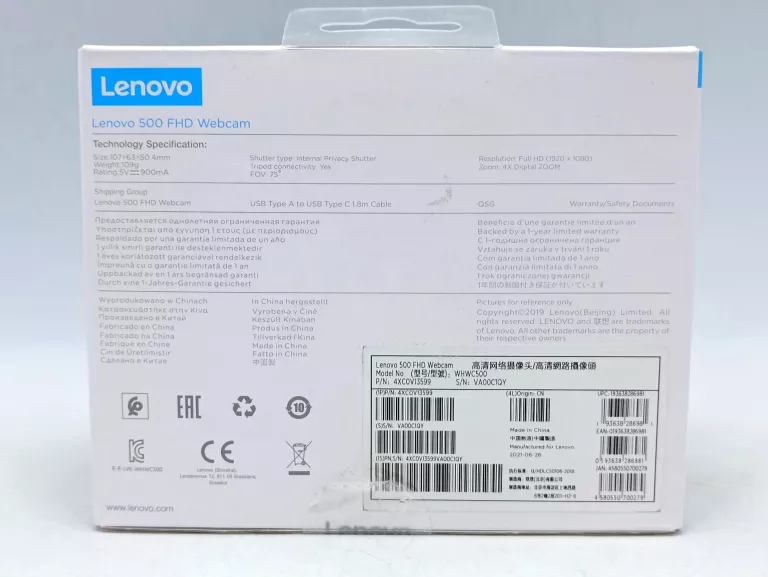 KAMERA INTERNETOWA LENOVO 500 FHD 1920X1080 PX USB-C CZARNA
