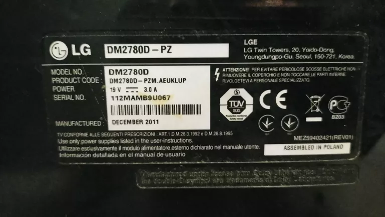 MONITOR LG DM2780D-PZ CINEMA 3D TV OKAZJA