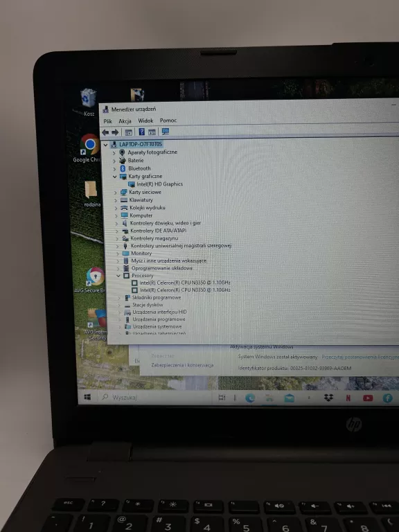 LAPTOP HP 250 G6/INTEL CELERON CPU N3350/4 GB/INTEL HD GRAPHICS/WIN 10 HOM