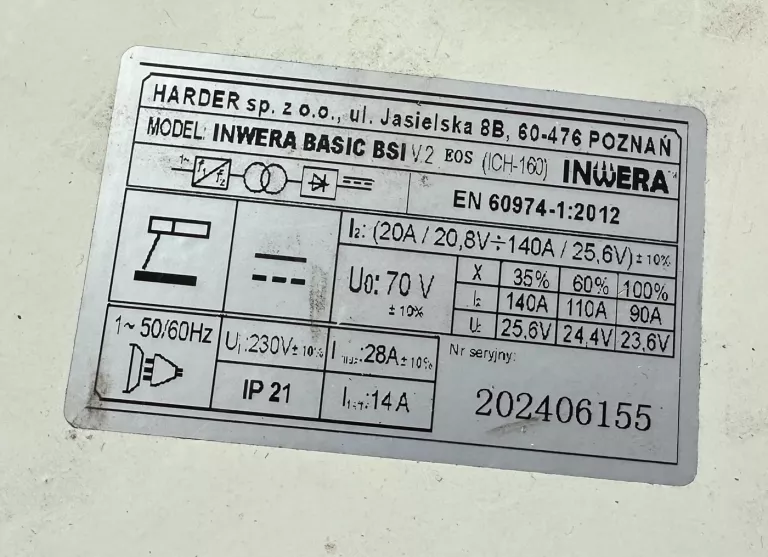 SPAWARKA INWERTOROWA INWERA 140 A BASIC BSI