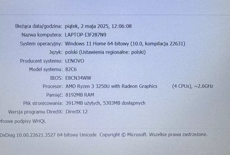 LAPTOP LENOVO V14-ADA 14 " AMD RYZEN 3 8 GB / 256 GB WIN 11