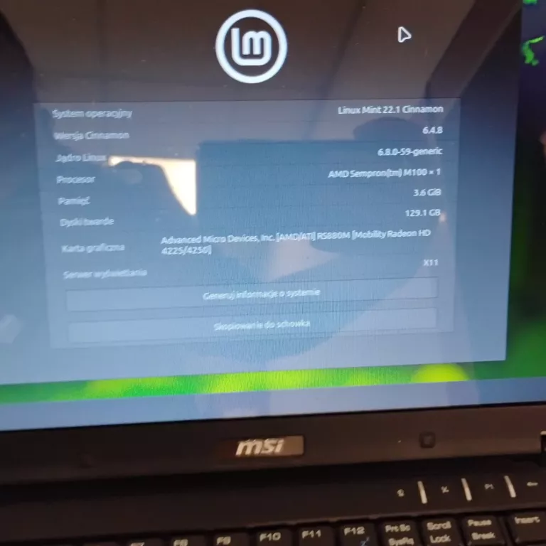LAPTOP MSI MS 16-84 AMD SEMPROM SSD 128GB LINUX