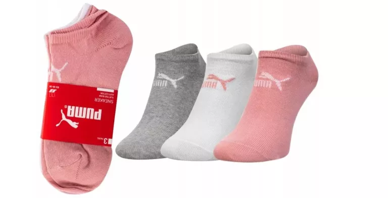 STOPKI PUMA SKARPETKI SNEAKER ROZMIAR 39-42 SZARE BIAŁE RÓŻOWE 3 SZT