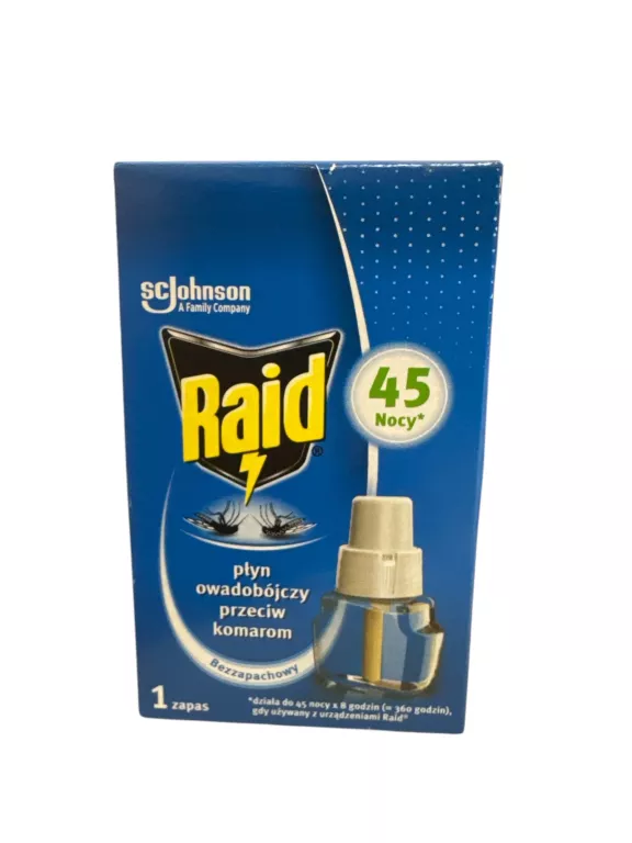 RAID PŁYN OWADOBÓJCZY DO ELEKTROFUMIGATORA NA KOMARY ZAPAS OCHRONA 45 NOCY