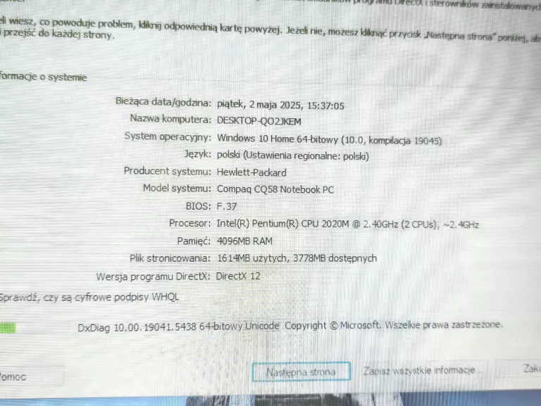 LAPTOP HP COMPAQ CQ58 4GB/320GB/HDD/WIN10