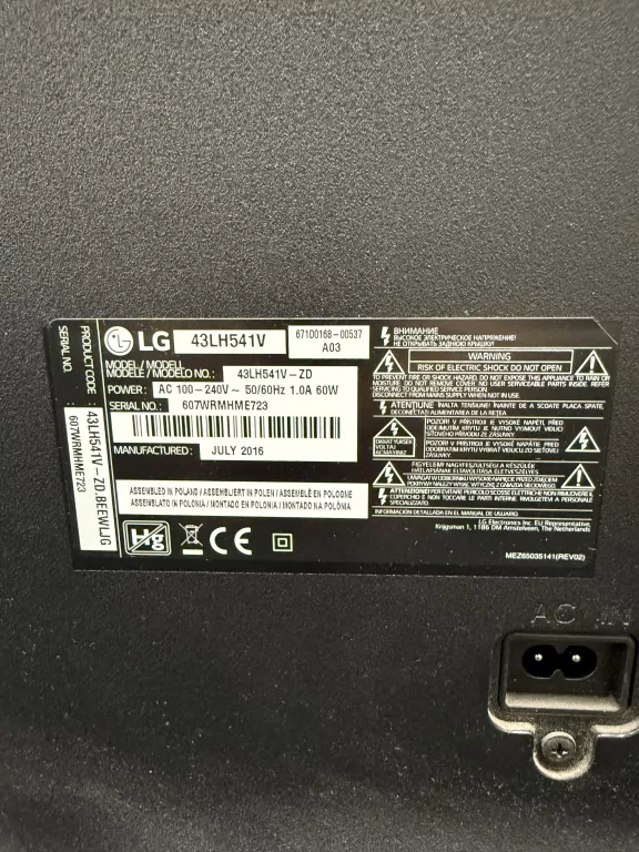 TELEWIZOR LG 43LH541V
