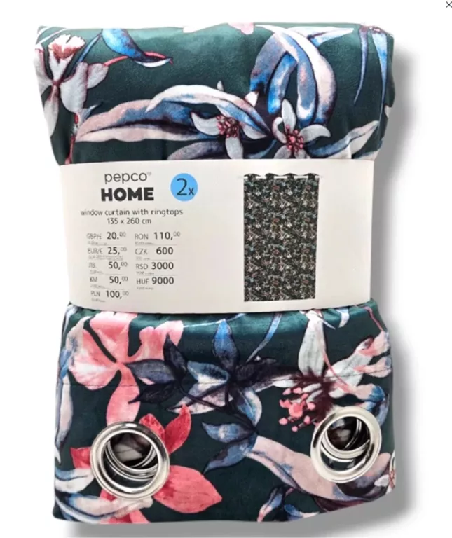 PEPCO HOME ZASŁONY ZIELONE W KWIATKI 135X260CM