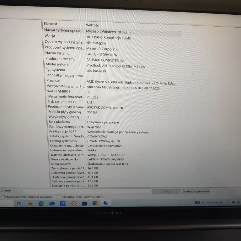 LAPTOP ASUS VIVOBOOK S15 M513IA R5-4500U 16GB
