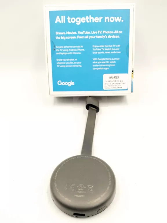 GOOGLE CHROMECAST PRZYSTAWKA SMART TV FULL HD HDMI ANTRACYT, SZARY KOMPLET