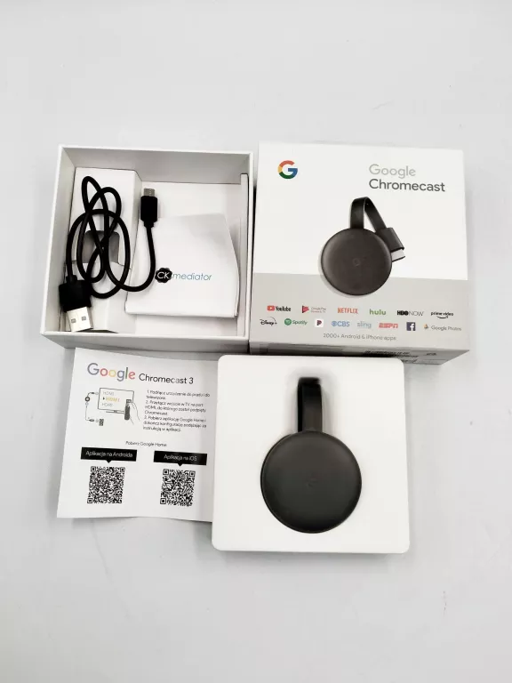 GOOGLE CHROMECAST PRZYSTAWKA SMART TV FULL HD HDMI ANTRACYT, SZARY KOMPLET