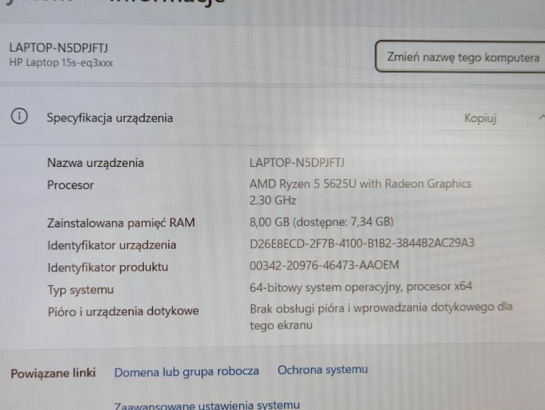 LAPTOP HP 15S-EQ3XXX - RAZEN 5 / 8GB RAM / 512 GB SSD /W11