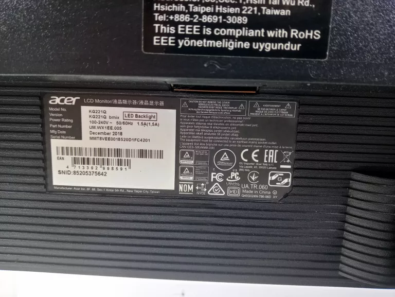MONITOR ACER KG221QBMIX + KAB ZASIL