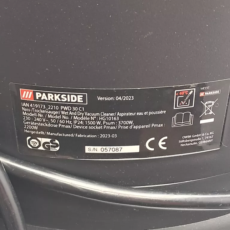 ODKURZACZ DO PRACY NA MOKRO/SUCHO PWD 30 C1,1500 W