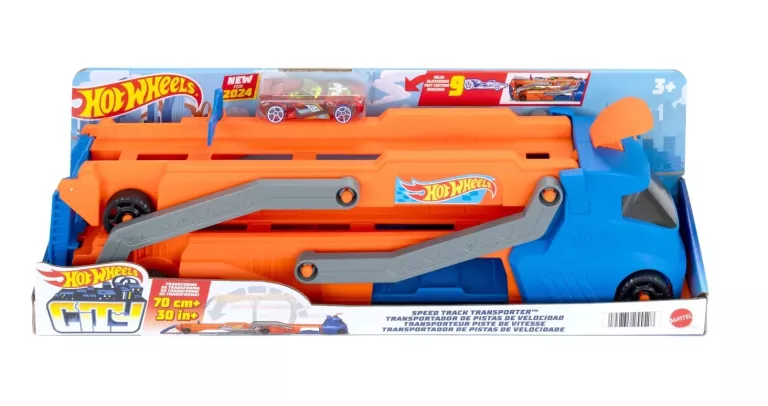 HOT WHEELS CITY MIEJSKI TRANSPORTER AUTEK TOR WYŚCIGOWY Z WYRZUTNIĄ + AUTK