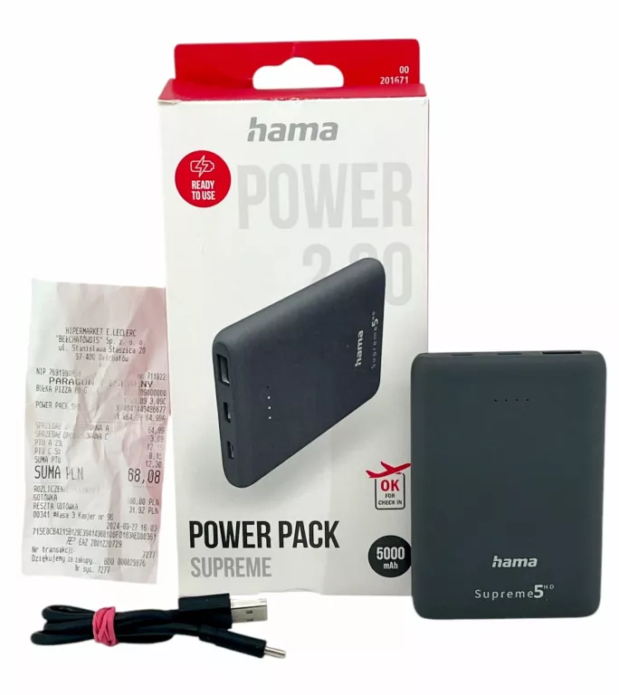 POWERBANK HAMA POWER PACK 5 5000MAH /KOMPLET Z PARAGONEM